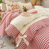 3/4Pcs Bedding Set Plaid Polka Dot Cotton Bedding Princess-Style For Home Double Bed Duvet Cover Bed Sheets With Pillowcase