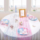 4 Pcs Pink Iridescent Sequin Table Runner for Soft Dining Table Wedding Baby Shower Girls Birthday Party Decorations Solid