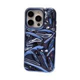 Plating Blue Glossy Water Ripple Phone Case For iPhone 16 15 14 13 12 11 Pro Max 16 Plus Soft Shockproof Back Cover