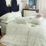 2025 Cotton Princess Bedding Sets Queen Butterflies Embroidered Chiffon Lace Elegant Soft Flat Sheet With Pillowcases 4PCS