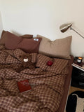 Ins Simple Retro Red Plaid Pure Cotton Waed Cotton Four-Piece Set Bedding Cap Sle Milk Velvet Softn All Seasons Use