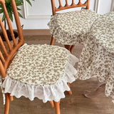 French Dining Chair Cushion Vintage Ruffled Strap Seat Cover Korean Style Floral Office Seat Cushion Removable and Washable