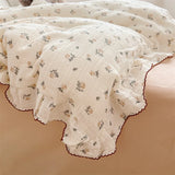 INS Princess Ruffle Edge Gauze 100% Cotton Pillow Case Breathable Duvet Cover Without Filler 3PCS Floral Home Bedding Set