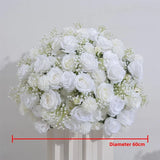 40/80cm Pure White Cream Rose Baby's Breath Flower Ball Wedding Table Centerpiece Display Vase Artificial Flowers