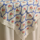 French Romantic Tablecloth Butterfly Knot Rose Printed Pure Cotton Tablecloth Lace Lace Dustproof Cover Towel Home Decoration