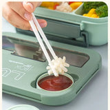 Student and office worker-friendly compartmentalized lunch box with fork and spoon, suitable for microwave use