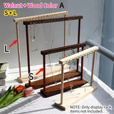 Wooden Double-Row Jewelry Display Rack Elegant Jewelry Organizer with Hooks for Necklaces Bracelets Earrings Rings Space-Saving