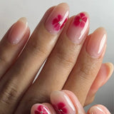 24pcs Almond Press on False Nails Art Fashion Flower Design Full Cover Nail Tips Red Short Oval Fake Nail Sets Finished Manicure