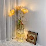 Modern Rattan Floor Lamp Dimmable Standing Floor Lamp Flower LED Night Light for Living Family Bedroom Deco