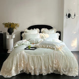 4Pcs Pink Romantic Lace Ruffles Princess Wedding Bedding Set 100% Cotton Duvet Cover Bed Sheet Or Quilted Bedspread Pillowcases