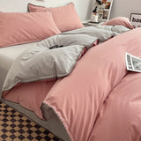 3pcs Solid Color High Quality Duvet Cover Set Luxury Purple Comforter Cover with 2 Pillowcases Triangle Sewn Edge Design Bedding