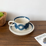 1Set Mid-Century Style Hand-Painted Flower Pattern Ceramic Cup and Saucer, High-End Exquisite Coffee Cup and Saucer, Suitable for Home Decoration, Home Drinking Water, Home Daily Use, Party, Breakfast Milk Cup, Afternoon Tea