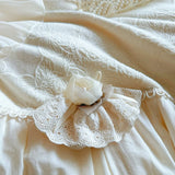 Pink French Princess Style Lace Ruffles Carved Velvet Warm Soft Bedding Set Duvet Cover Flat/Fitted Bed Sheet Pillowcases 4Pcs