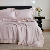 Color Blocking Bedding Set 600TC Lyocell Bamboo Fiber Soft Silky Cool Feeling Duvet Cover Flat/Fitted Bed Sheet Pillowcases 4Pcs