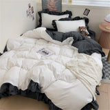 Princess Style Bedding Set Soft Solid Color Ruffle Duvet Cover Set Comforter Pillowcase Bed Sheet Washed Cotton Four Pieces Set