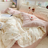 New Bedding Set INS Princess Soft Bed Flat Sheet Set Twin Queen Double Size Cotton Lace Duvet Cover Pillowcase Bed Linen