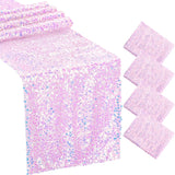 4 Pcs Pink Iridescent Sequin Table Runner for Soft Dining Table Wedding Baby Shower Girls Birthday Party Decorations Solid