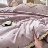 Knitted Class A Soft Bedding Set Washed Cotton Bed Sheet Queen King Size Duvet Set Flower Comforter Set Pillowcase Bed Linens