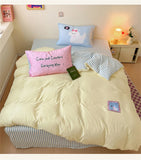Kawaii Cartoon Dog Washed Cotton Bedding Set for Girl Boys Skin-friendly Duvet Cover Set with Sheet Soft Comfortable Quilt Cover
