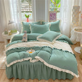 Princess Style Girls Bedding Set Ruffle Duvet Cover With Lace Korean Four Piece Set Quilt Cover Pillowcase Wedding Bedroom Decor