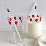 300 ML High Borosilicate Nana Cute Strawberry Water Milk Drinking Glasses Cup with Straw Upgrade Thickened Version Gift