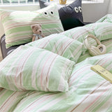 Cute Big Eyed Four Piece Set Plaid Duvet Cover Set With Sheet Bedroom Decor Skin Friendly Single Double Bedding Set Home Textile