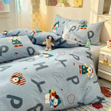 Ikeehome  100% Cotton 4-Piece Duvet Cover Set (1 Duvet Cover 2 Pillowcases 1 sheet), Minimalist Cartoon Design, Ultra-Soft Bedding Set