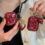 Polka Dot Heart Protecitve Case For AirPods 4 Pro 2 Earphone Cover For AirPods 1 2 3 4th Generation Case with Keychain Pendant