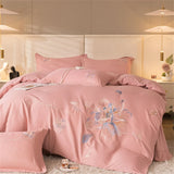 Flowers Embroidery Bedding Set Light Luxury Brushed Four-Piece Set Girl Bedroom Decor King Duvet Cover Set Bed Sheet Pillowcases