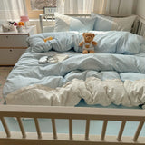 Plaid Pattern Bedding Set INS Princess Soft Washed Cotton Bed Flat Sheet Twin Queen Double Size Duvet Set Pillowcase Bed Linens
