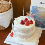 4-inch Pink Strawberry Mini Plastic Simulation Birthday Cake Model Decoration Showcase Dessert Sample Display Photography Props