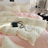 Solid Color Soft Duvet Cover Set Skin Friendly Washable Cotton Queen Bedding Set with Comforter Cover Bed Sheet and Pillowcases