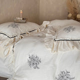 Embroidery Ruffles Princess Bedding Set Double Layer Crepe Yarn Pure Cotton Soft Duvet Cover Flat/Fitted Bed Sheet Pillowcases