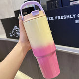 890ml/30OZ Large-capacity Car-mounted Thermos Cup,Double-layer Stainless Steel Vacuum Flask,Handle Outdoor THERMAL WATER Bottle