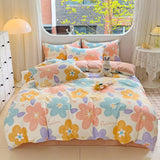 100% Cotton Four Piece Set Soft Skin-friendly Duvet Cover Set Single Couple Flower Printed Comforter Bedding Set for Adults Kids