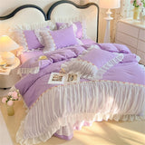 Lace Bedding Set for Girl Ruffle Brushed Soft Microfiber Princess Style Queen Duvet Cover Set Bed Sheet Pillowcases Home Textile