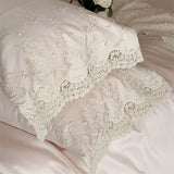 1000TC Egyptian Cotton French Hollow Lace Patchwork Princess Pink Bedding Set Duvet Cover Flat/Fitted Bed Sheet Pillowcases 4Pcs