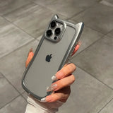 Luxury Plating Silicone Cute Cat Ears Armor Bumper Case For iPhone 15 14 13 12 11 Pro Max Plus Shockproof Protective Cover