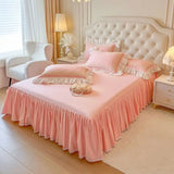 4/6Pcs Pink 100% Cotton Korean Princess Style Bedding Sets Butterfly Lace Ruffles Duvet Cover Set Bedspread Bed Skirt Pillowcase
