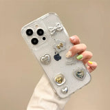 Cute 3D Love Heart Y2K Bow Spicy Girl Phone Case For iPhone 15 14 13 16 11 12 Pro Max Epoxy Transparent Soft Shockproof Cover