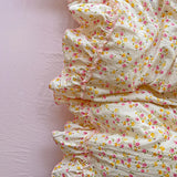 Korean Princess Style Floral Ruffles Bedding Set Washed Cotton Skin-friendly Soft Duvet Covers Set Bed Sheet Pillowcases 3/4Pcs