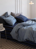 Ikeehome  Thiened Cotton Flannel Plaid Four-Piece Bedding Set Warm Stripe Pattern Student Bed eet Cover Duvet Cover Bedding