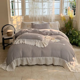 Vintage French Lace Ruffles 100% Cotton Double Yarn Soft Comfortable Bedding Set Duvet Cover Bed Sheet/Fitted Sheet Pillowcases