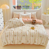 100% Cotton Four Piece Set Soft Skin-friendly Duvet Cover Set Single Couple Flower Printed Comforter Bedding Set for Adults Kids