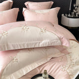 1000TC Egyptian Cotton Flowers Embroidery Luxury Pink Bedding Set Duvet Cover Flat/Fitted Bed Sheet Pillowcases 4Pcs