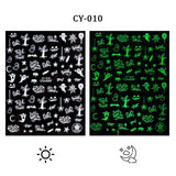 3D Luminous Nail Stickers Decals Black White Spider Web Skull Alien Planet Glow In The Dark Halloween Manicure Foils Tattoo Tips