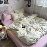 Duvet Cover Set New School Season Student Three PIECE Set Ins Style Solid Color Double Panel Washing Cotton Comforter Set