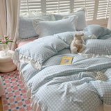 3pcs Pink Grid Bedding Set bedding set lace duvet cover and 2pcs pillowcases (no padding), suitable for bedroom