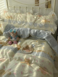 Romantic Floral Dog Cotton Bedding Set Lovely Cartoon Pure Cotton Four-Piece Suite Lace Design Cotton Duvet Cover eet Pillo...