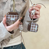 Ins Fashion Brown Grid Case For AirPods 4 ANC Pro 2 Earphone Protecitve Cover For AirPods 1 2 3 4th Soft Case with Star Keychain